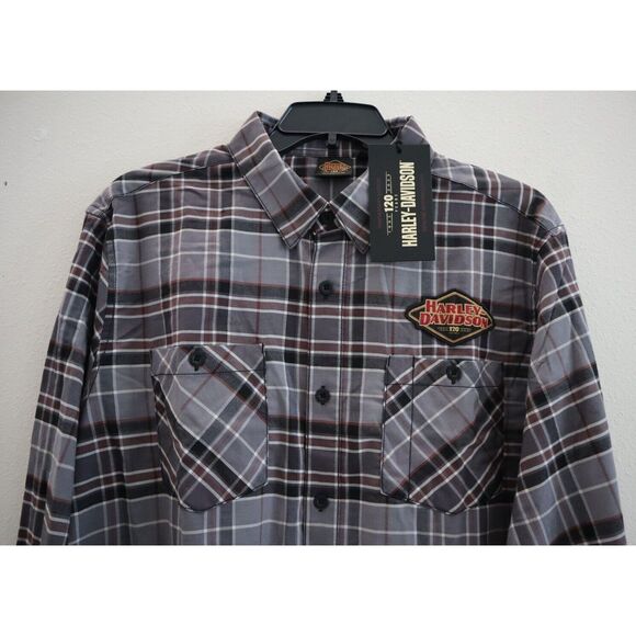 Harley-Davidson 96645-23VM Men's Sz 2XL Gray Plaid 120th Anniversary L/S Shirt - Picture 3 of 9